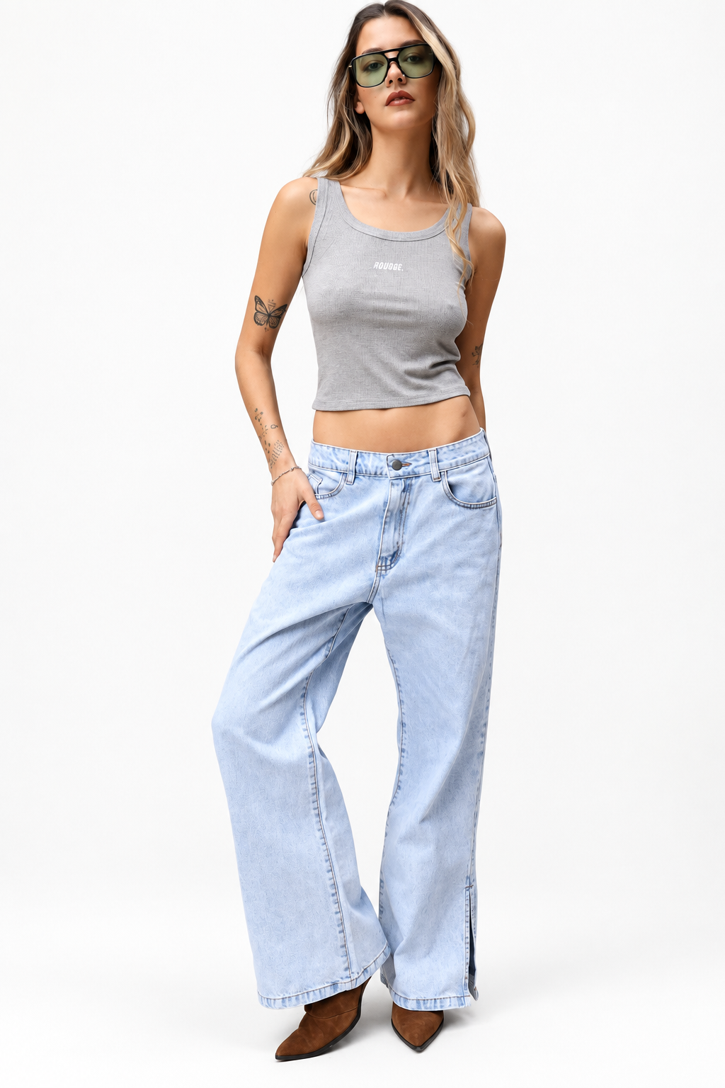 Denim Blue & White Jeans